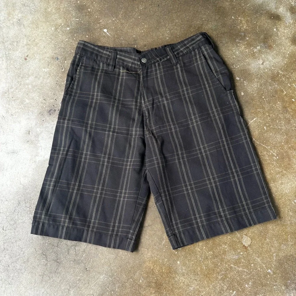 Rusty Plaid Walk Shorts Mens 32 Black Surf Skate Casual Cargo Style